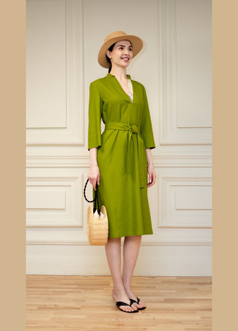 Зеленое льняное платье миди таур Dolcedonna