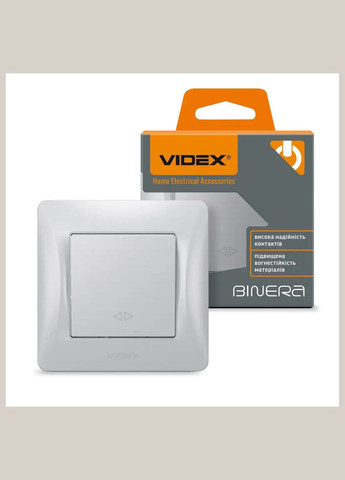 Выключатель одноклавишный перекрестный серебряный шелк BINERA Videx (355267806)