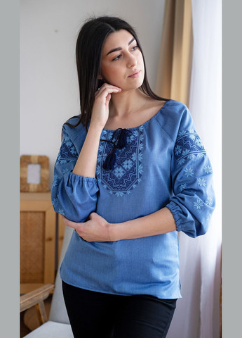 Синяя женская вышиванка vishivano4ka 516-9 узор геометрический хлопок (332660739)