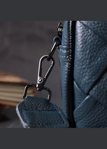 Шкіряна сумка через плече з плетінням жіноча 22408 Синя Vintage (302007728)