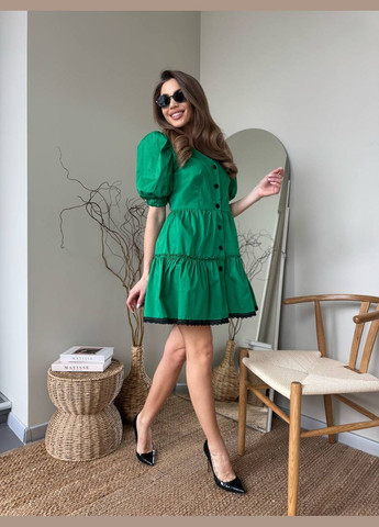 Зеленое кэжуал платье мини из коттона Adelante однотонное