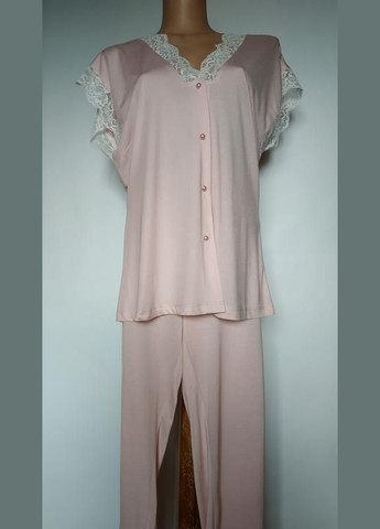 Пудровый демисезонный роскошный вискозный с кружевом комплект из 6 предметов bondy 1028 размер л. 48 Bondi