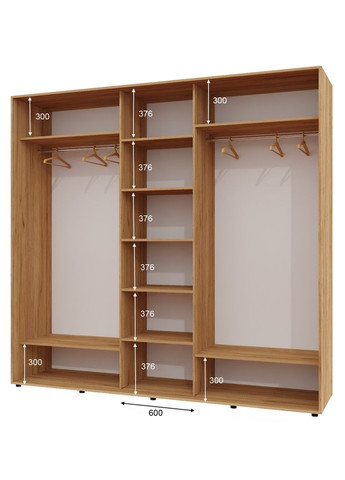 Шкаф-купе трехдверный 260*60*250 Дуб крафт золотой 2 Зеркала с пескоструйным рисунком/Зеркало ШК-04 Алекса (360478921)