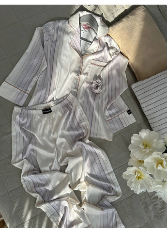 Белая всесезон женская пижама | белая с кантом рубашка + брюки Vital-Textile 1270