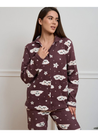 Бордовая зимняя пижама женская тёплая флис на пуговицах тучки размер s, m, l, xl рубашка + брюки Lady Secret