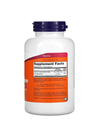 Вітамін С та цинк Vitamin C-1000 & Zinc Immune, 180 вегакапсул для покращення імунної системи Now (322294092)