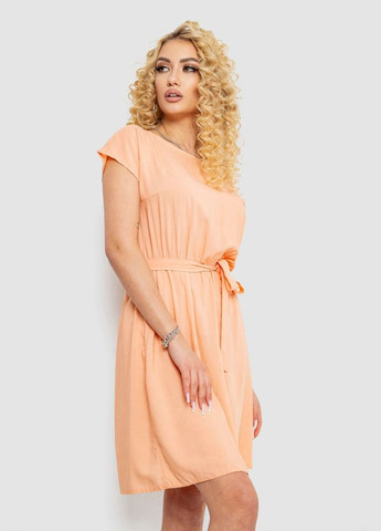 Персиковое повседневный однотонное платье без рукавов с поясом свободного кроя для прогулок летнее салатовое (sku_214r0225) No Brand однотонное