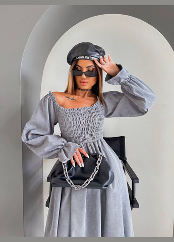 Серое платье вельвет на резинке No Brand