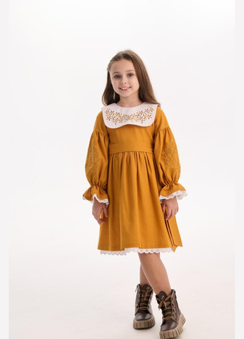 Горчичная платье с вышивкой "весняночка" MEREZHKA узор орнамент хлопок (313402063)