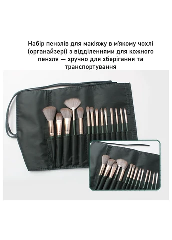 Набор кистей для макияжа с косметичкой синтетический ворс таклон 14 шт зеленый No Brand (390255621)