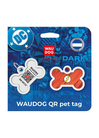 Адресник для собак та котів металевий Smart ID з QR паспортом, малюнок "Флеш лого", кістка, 40х28 мм WAUDOG (349225864)