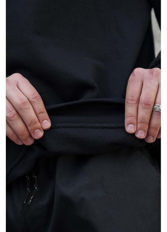 Черный утепленный оверсайз свитшот на флисе с принтом track black Without (362441439)