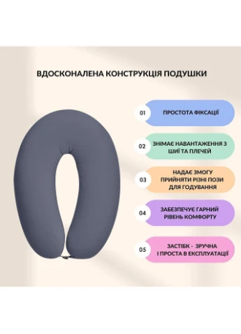 Подушка для беременных и кормления U-образная 30×190 см SeiDesign, трикотаж, регулируемая, гипоаллергенная, темно-серая IDEIA (392483207)