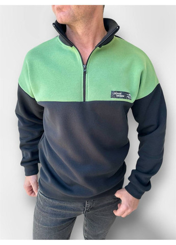 Хаки свитшот мужской зимний на молнии однотонный нашивки (366091401)