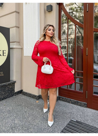 Червона святковий, вечірня, ділова, кежуал жіноча сукня гіпюрова а-силует Style Point однотонна