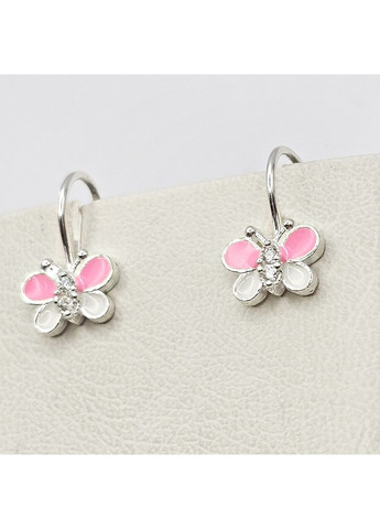 Серьги серебряные с ювелирной розовой эмалью и кубическим цирконием "Бабочки" 1,44 г No Brand (369737705)