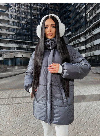Графитовая зимняя женский зимний пуфер с куличом и внутренними лямками — замеры в описании куртка-пальто GD/GL Модний простір