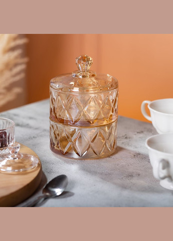 Конфетница стеклянная с крышкой двухуровневая Ø 10 см ваза конфетница коричневая HP-YH-81 Yiwu (370707096)