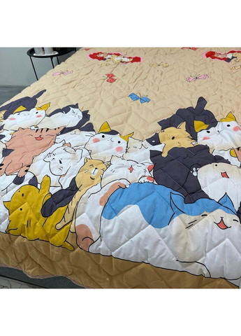 Дитяче покривало-ковдра "Sweet Dreams" (Коттон + Teddy Fur). 150х210 см Бежевого кольору з котами No Brand (368565104)