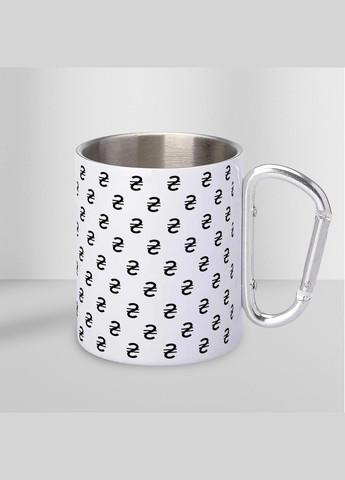 Чашка металева з принтом "Гривня" 300 мл з карабіном, біла No Brand (324262718)