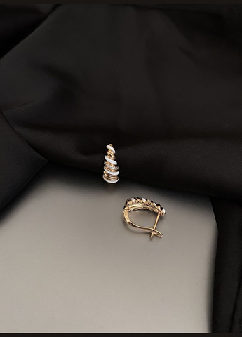 Сережки з білими вставками англійський замок золотого кольору 33814 Fashion (346084681)