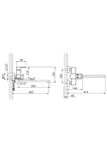 Смеситель для ванны Wawel с поворотным изливом (с душевым гарнитуром) (k35) LDWAW005BLA45394 Black LIDZ 005 (322069818)