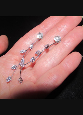 Серебристые серьги листья в кристаллах на цепях 2в1, 5664 Fashion Jewelry (338431188)