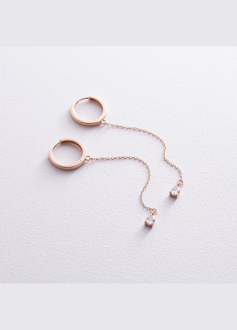 Сережки - кільця Крапельки з фіанітами (червоне золото) с08351 Oniks (264644683)