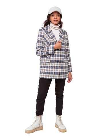 Светло-синий женский пиджак эльфа сине-белый клетка нитка Emass - демисезонный