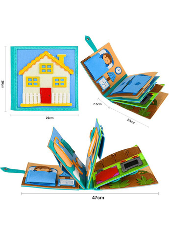 Бизибук Монтессори, развивающая, тактильная книга из фетра для мальчиков, Домик Bluelans (365721882)