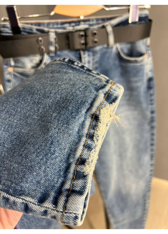 Джинсы женские 16484 MOM jeans высокая посадка увеличенные размеры стрейчевые с ремнем синие Sessanta - (318828254)
