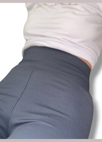 Женские лосины эластичные в рубчик с высоким широким поясом без утепления демисезон 99-101см черные No Brand (318450632)