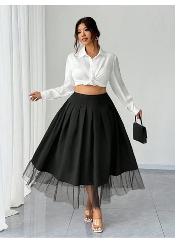 Черная однотонная юбка SHEIN