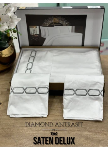 Двуспальный Евро комплект Diamond Antracit Сатин-Delux с вышивкой Tac (382104371)