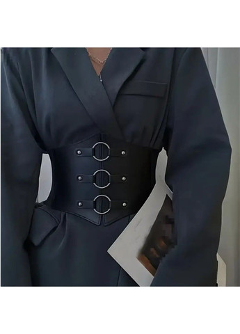 Жіночий чорний шкіряний корсет M з PU шкіри зі шнурівкою, стильний пояс-корсет для талії 80 см No Brand (362682305)