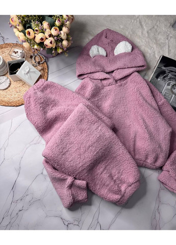 Пудрова зимня плюшева піжама з вушками світшот + брюки No Brand