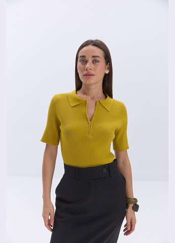 Жіноча в`язана футболка поло з блискавкою світло-бежева Arjen - (330988559)