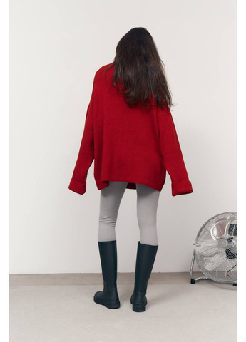 Червоний зимовий жіночий подовжений светр оверсайз з високою горловиною MonCher