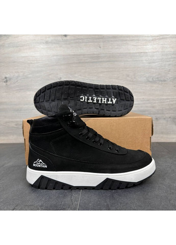 Чорні чоловічі шкіряні зимові кросівки No Brand