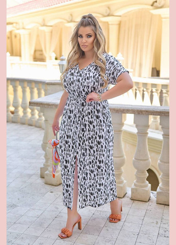 Чорно-білий гарне приємне до тіла чорне плаття з турецького штапелю в батальному розмірі, талію підкреслює куліса No Brand