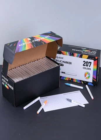 Акрилові маркери 207 кольорів, 23×9 відтінків, пензликові soft brush, набір для малювання та розфарбовування Languo (391444098)