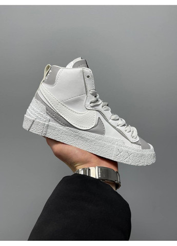 Сірі Осінні кросівки чоловічі nike blazer mid x sacai grey white найк блейзер No Brand
