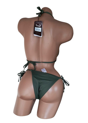 Оливковий (хакі) демісезонний жіночий купальник на зав'язках роздільний "шторка" бікіні Polovi Шторка