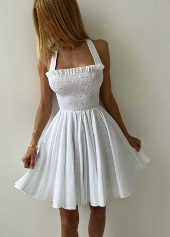 Белое повседневный мини платье с бантом на спинке бэби долл Tik-Tak однотонное