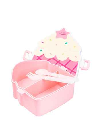 Детский ланч-бокс на две секции 950 мл розовый контейнер для еды с вилкой и ложкой для школы ProDobro (364190637)