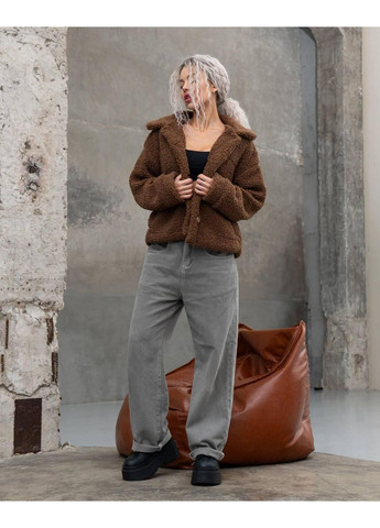 Коричнева демісезонна куртка жіноча з текстурної овчини на підкладці тепла укорочена тедді стилі zara куртка-піджак No Brand Ted C8