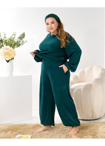 Изумрудный зимний домашний комплект тройка (костюм+чалма) изумрудного цвета 35963 Fashion