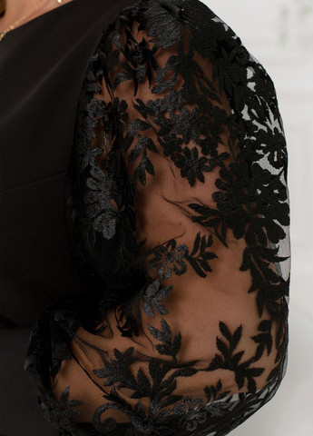 Черное праздничный, коктейльное, вечернее, деловое платье миди с длинными рукавами буфами силуэтная, колокол, футляр No Brand однотонное