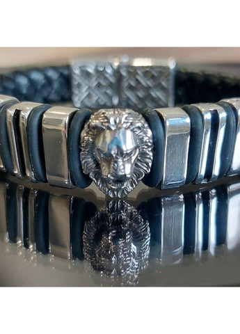 Серебряный браслет Лев из натуральной кожи 20 см No Brand (355921972)