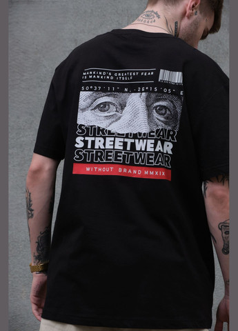 Чорна оверсайз футболка з принтом streetwear з довгим рукавом Without